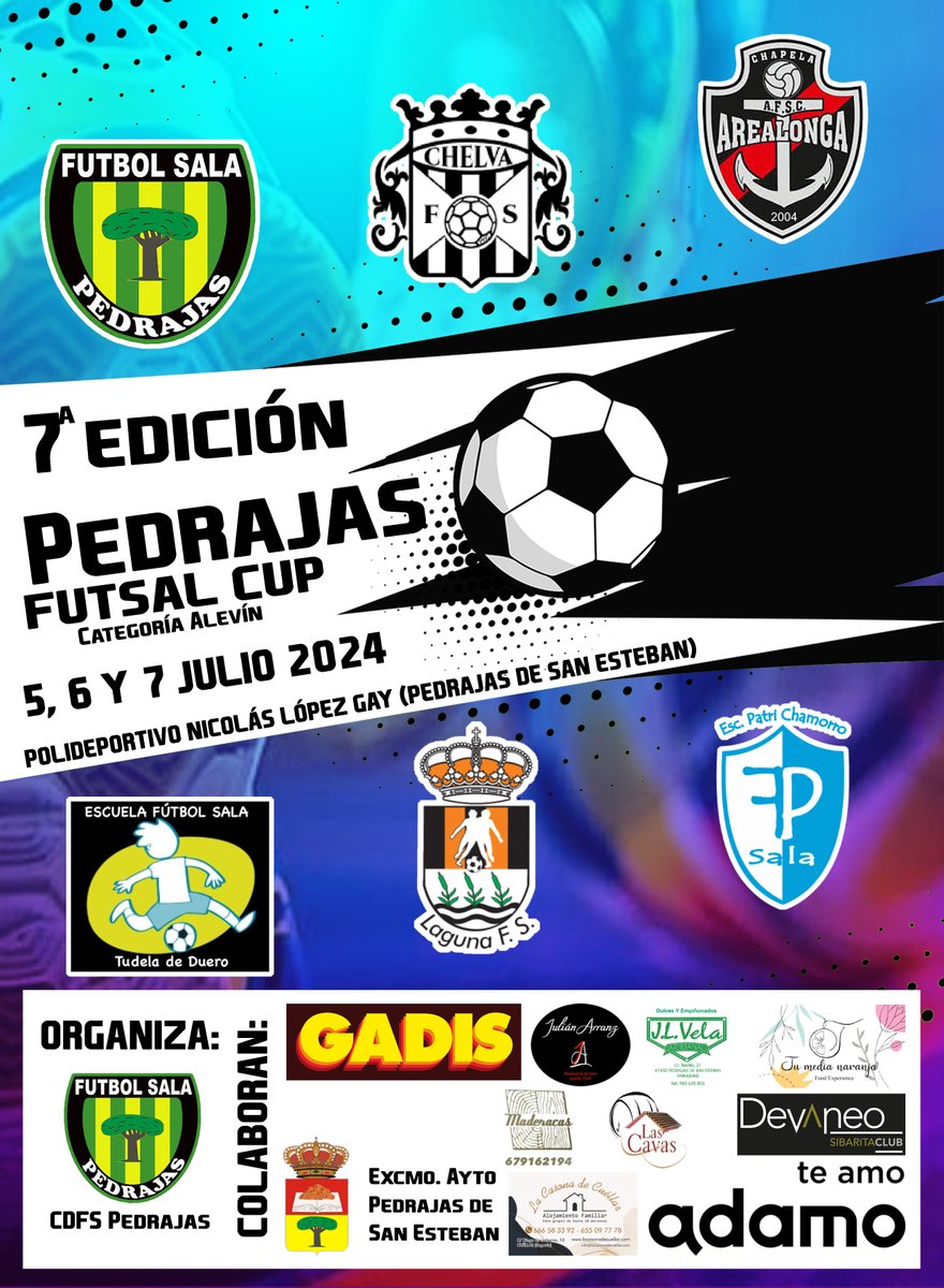 ¡¡Ya lo tenemos aquí!!
Comienza la cuenta atrás para la 7ª edición de la Pedrajas Futsal Cup ⏳
¡Los próximos 5, 6 y 7 de julio podemos disfrutar de 15 auténticos partidazos en nuestro polideportivo! ⚽️🤗