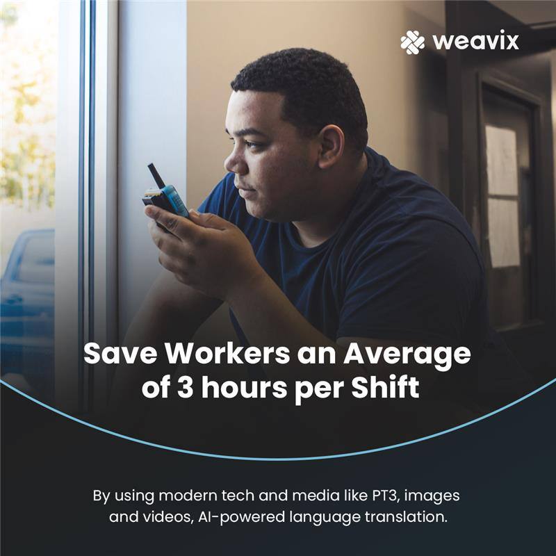 weavixiow's tweet image. Save time and money — that’s exactly what weavix and the walt Smart Radio do. They connect the disconnected worker to keep everyone safer, happier, and more productive. 

#workwithwalt #InternetofWorkers #SmartRadio #MoreThanaRadio #AIPoweredTranslation