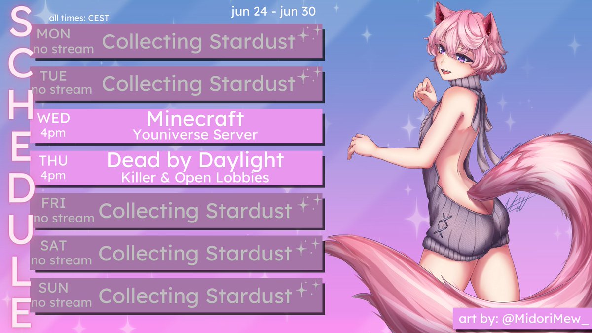 EliNovaVT's tweet photo. ✨SCHEDULE: JUN 24 - JUN 30✨

[tags: general: #elinova
art: #elinovart
nsfw/sussy: #susnova
clips: #novaclips ]

🎨: @/MidoriMew_  
Ref sheet &amp; Model Reveal⬇️ https://t.co/lZQbJDX7gs