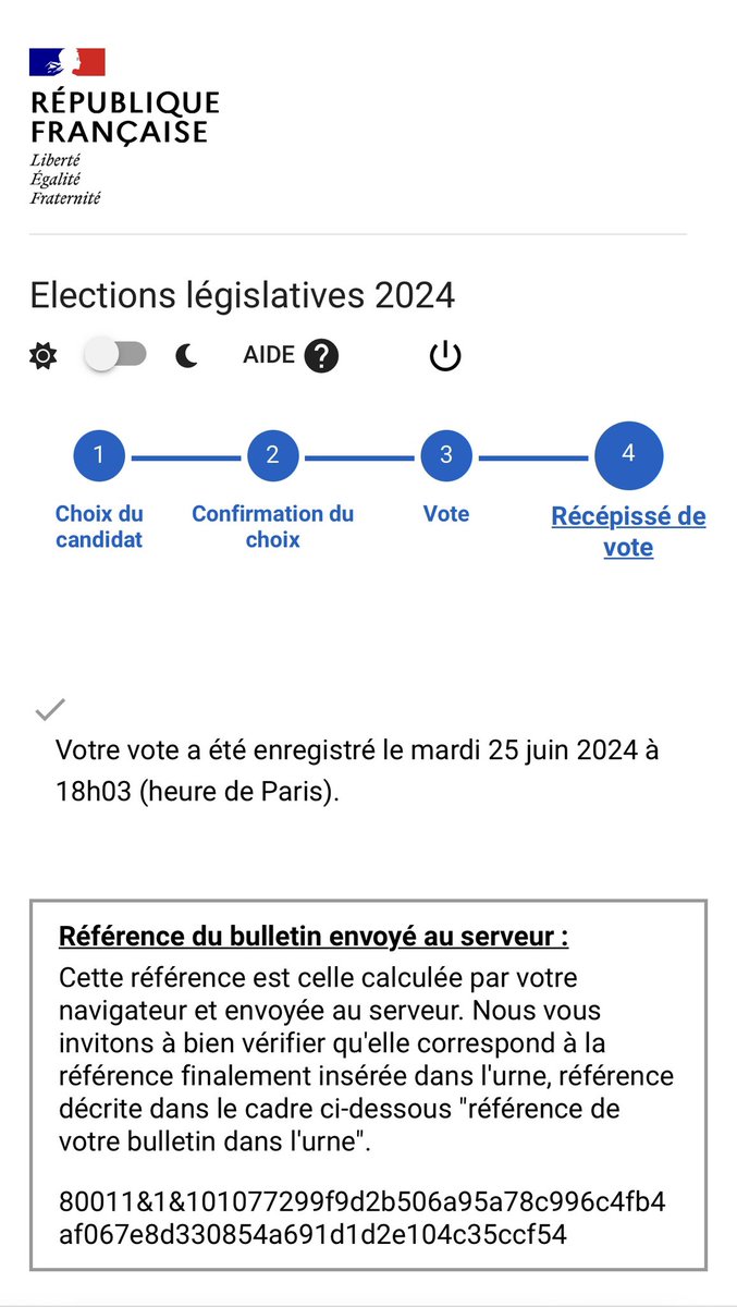 🗳️ A voté ✅
⏳ Français de la circonscription de <a href="/FranceinSF/">Consulate General of France in San Francisco</a>, vous pouvez voter par internet aujourd’hui et demain pour le 1er tour des #LegislativesAnticipées2024.
🙏 Merci <a href="/FR_Consulaire/">France Consul@ire</a> pour cet outil simple et rapide qui facilite la vie des Français de l’étranger!