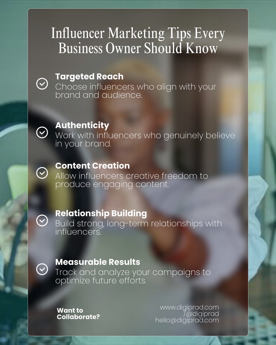 digiprad's tweet photo. Influencer marketing is a powerful tool for businesses to expand their reach, build brand credibility
and engage with their target audience.
 
Found these tips helpful for your brand?

Like, share, comment, save.
.
.
.#GoToMarket #ProductLaunch #BusinessStrategy #MarketingTips https://t.co/Q6lmbL1DLn
