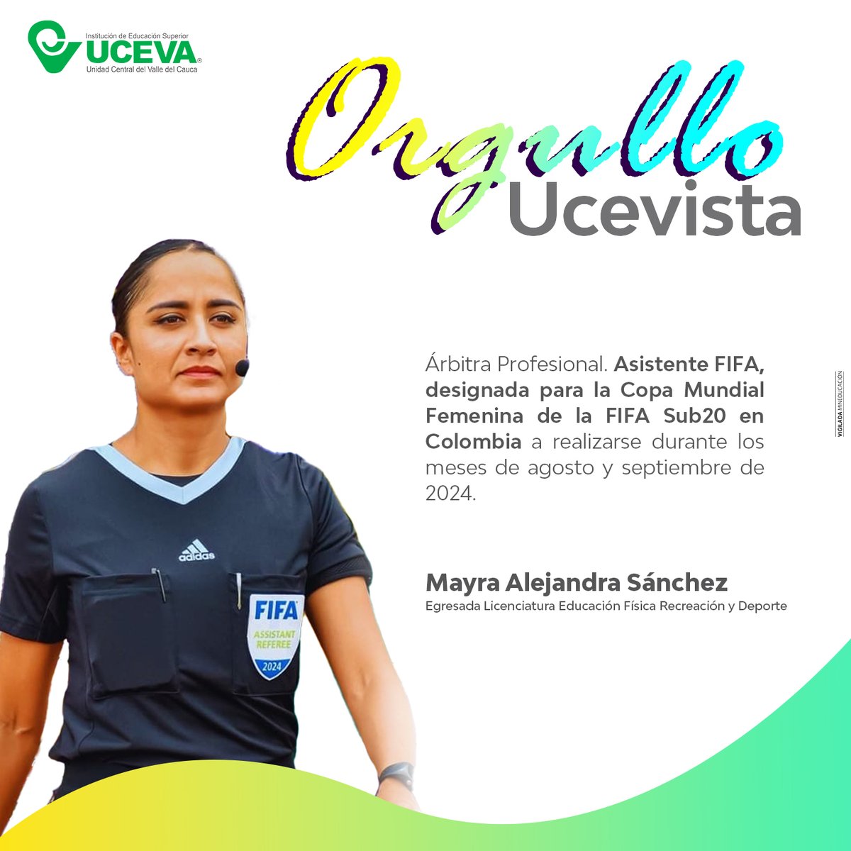 ucevacol's tweet image. 💚En la UCEVA exaltamos la excelencia y dedicación de nuestros egresados, estudiantes y docentes.
En está ocasión nuestra egresada Mayra Alejandra Sánchez, tiene el privilegio de destacarse en #orgulloucevista 👏