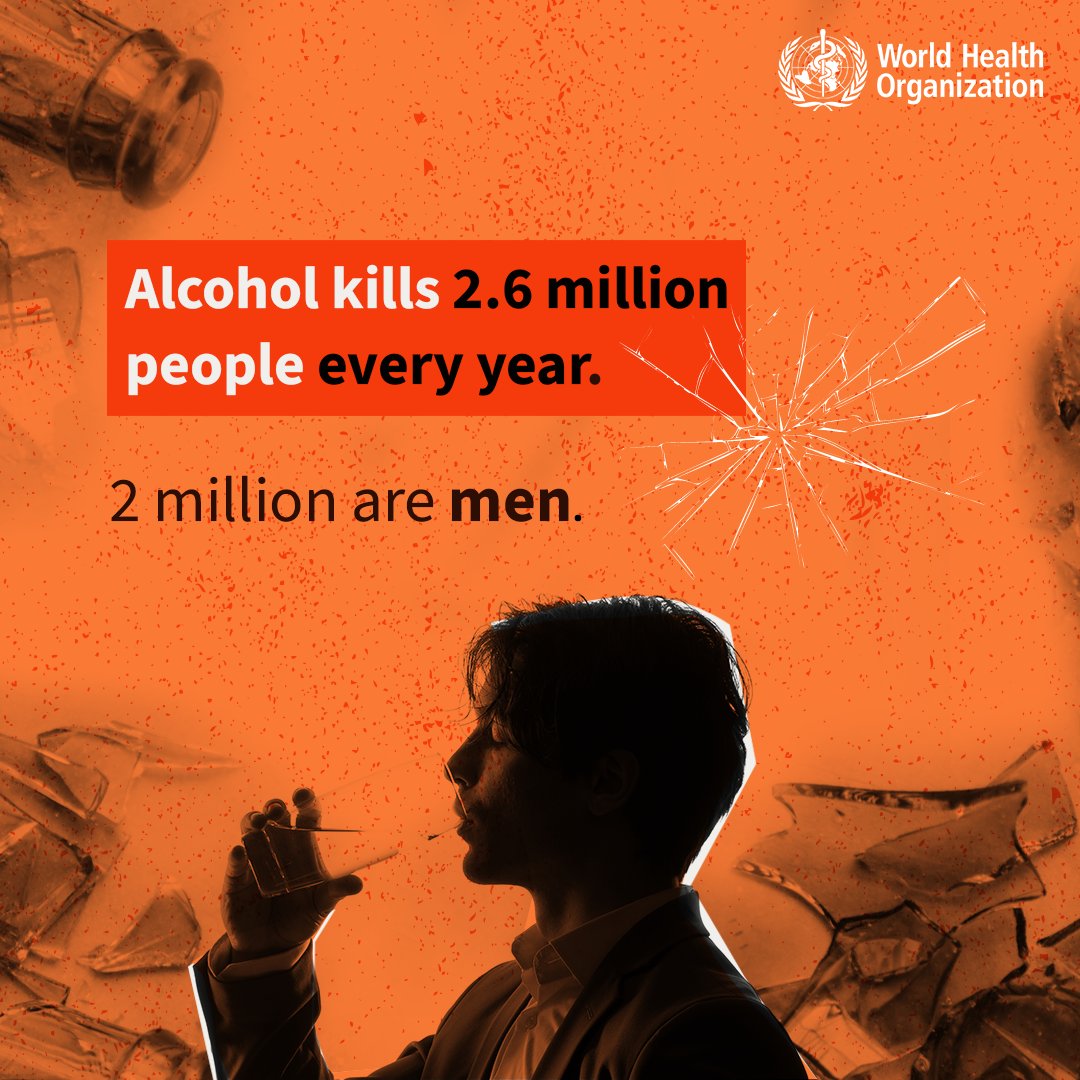 In 2019, 2.6 million deaths were caused by alcohol
⚠️ 2 million were among men
⚠️ 13% of deaths were among younger people aged 20-39 years

bit.ly/3wXqyHo