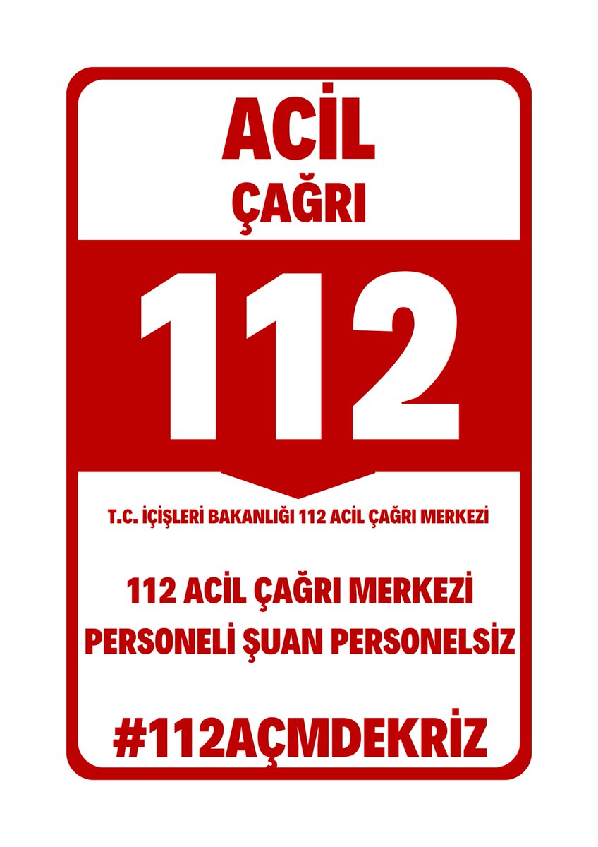 112 Acil Çağrı Merkezinde aynı çatı altında işi yüklenen çağrı karşılama memurları;
12/36 çalışma sistemini ve mola kısıtlamalarını kabul etmiyor
#112AçmdeKriz
<a href="/TC_icisleri/">T.C. İçişleri Bakanlığı</a> 
<a href="/AliYerlikaya/">Ali Yerlikaya</a> 
<a href="/NedimAkmese/">Nedim Akmeşe</a>
<a href="/turanbulent/">Bülent TURAN</a>
<a href="/munirkaraloglu/">Münir Karaloğlu</a>
<a href="/av_mehmetsaglam/">Mehmet Sağlam</a>
<a href="/mehmetaktas023/">Mehmet Aktaş</a> 
<a href="/valibilmez/">Mehmet Emin Bilmez</a>