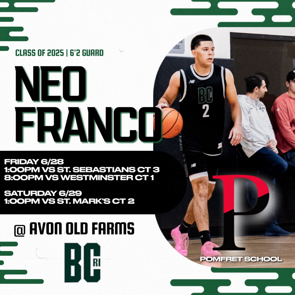 My schedule for NEPSAC showcase at Avon Old Farms!!