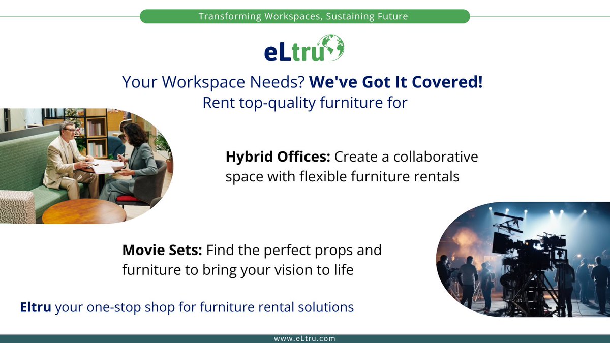 eltrugroup's tweet image. Eltru rents top-quality furniture for hybrid offices, movie sets, and more. #EltruRents #EltruFurniture #HybridWorkSolutions #EventRentals #FlexibleFurniture #EltruHasYouCovered #WorkspaceGoals #Eltru
eltru.com/rentals/