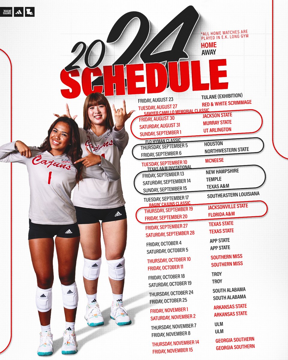 The 𝗪𝗛𝗢, 𝗪𝗛𝗘𝗡, 𝗪𝗛𝗘𝗥𝗘 for '24 👇

🔗 RaginCajuns.com/vb24

#GeauxCajuns