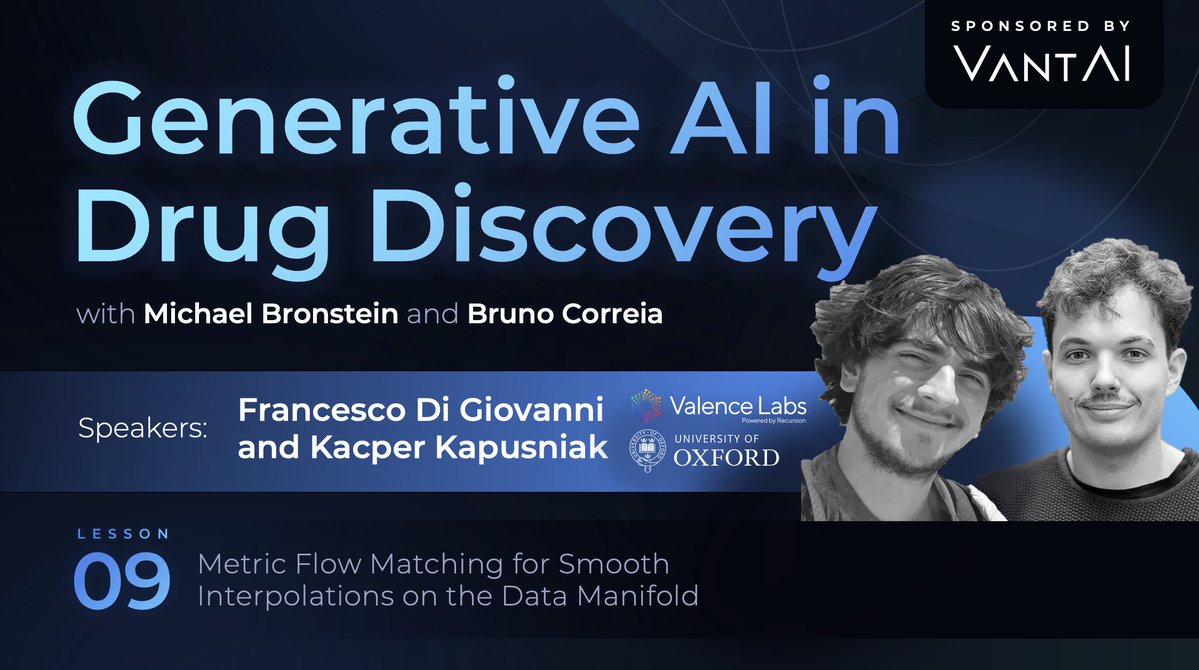 💥 Happening in 10 days! 📷
<a href="/Francesco_dgv/">Francesco Di Giovanni</a> and <a href="/KKapusniak1/">Kacper Kapuśniak</a> will talk about their recent paper on Metric Flow Matching (MFM), a novel generative approach using data-induced Riemannian metrics for more accurate interpolations.
Hosted by
<a href="/mmbronstein/">Michael Bronstein</a> and <a href="/befcorreia/">Bruno Correia</a>

📅 Fri, Jul