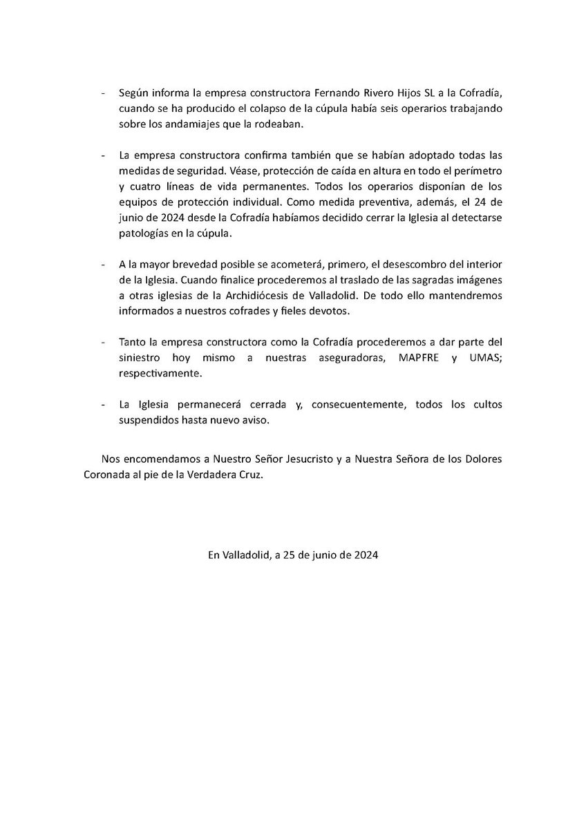 Comunicado de Prensa |

Ante los hechos acaecidos en el día de hoy en nuestra sede e iglesia de la Santa Vera Cruz, esta Penitencial dice lo siguiente:
