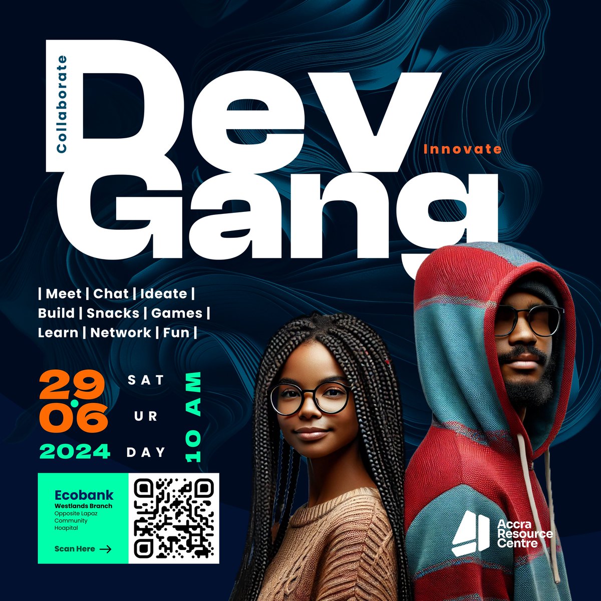 arc_accra's tweet image. Hey Devs! 
Ready to rock and build? Join us at Dev Gang! 

Meet, chat, build, and have a blast with fellow tech enthusiasts. We&apos;ve got snacks, games, and endless fun lined up just for you.

🔗 Scan the QR code for all the details!

#DevGang #CodeAndChill #AccraResourceCentre