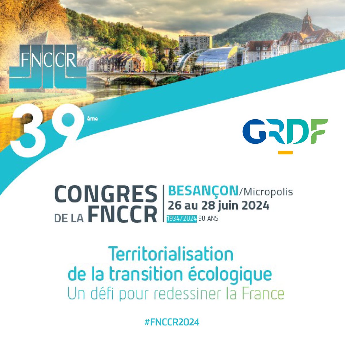 #GRDF présent du 26 au 28 juin au Congrès @FNCCR, l’occasion de soutenir les #GazVerts, le #BioGNV et la #décarbonation aux côtés des #collectivités locales, dont l’engagement contribue à la #TransitionEcologique de la 🇫🇷.
📍Stand B08A - Hall 2 I Besançon.
#FNCCR2024 #Energie