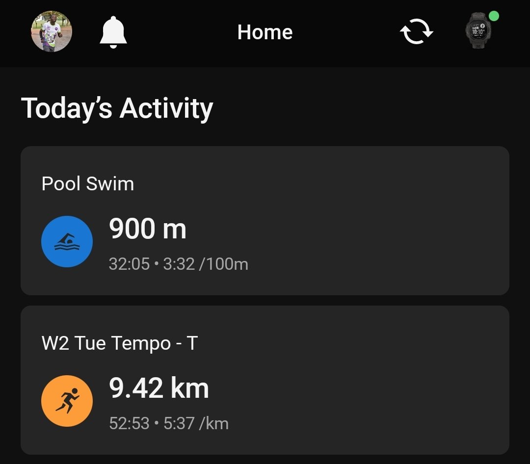 Laz_tm's tweet photo. Just finished a double session: a 9km tempo run followed by a 900m swim.
Pushing limits and feeling stronger every day.
Who’s up for a challenge?
#DoubleSession #FitnessJourney #garmin #beatyesterday #RunAndSwim #PushYourLimits #StayActive #runner https://t.co/t63eVNBcgM
