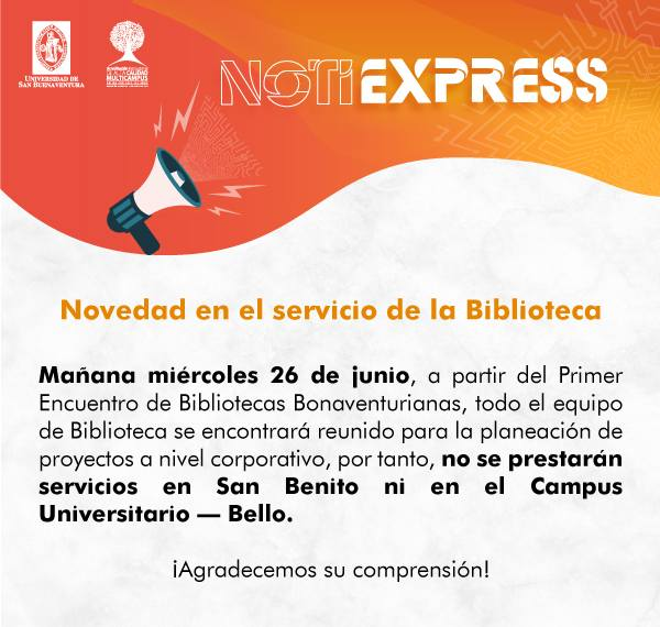 bibliousb's tweet photo. 📣 Información importante. Recuerden que los extrañamos mucho 🥹🧡🖤
#ConectadosConLaBibliotecaUSB
Universidad de San Buenaventura Medellín https://t.co/IHEmUscucI