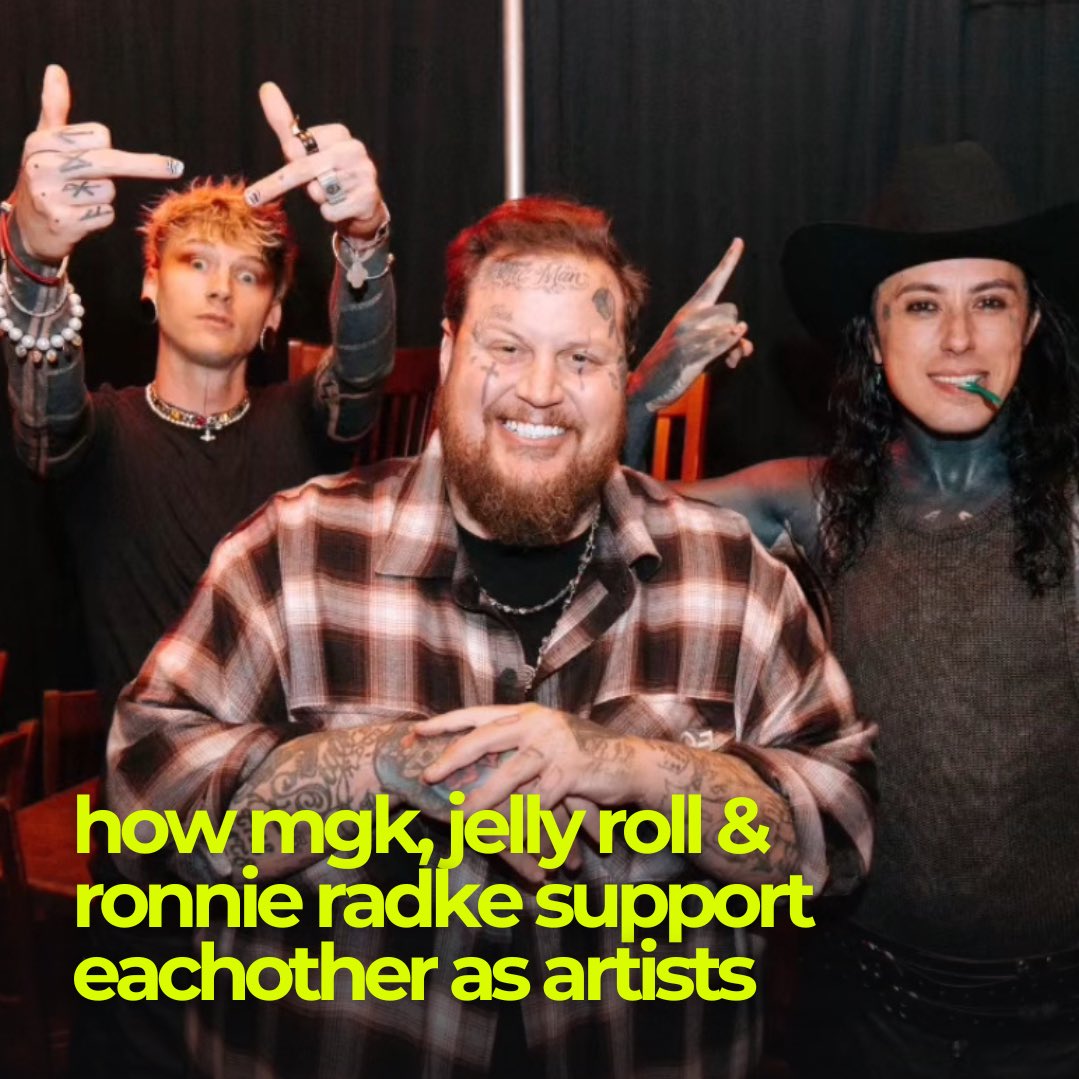 colsoncontent's tweet image. keep showing up for eachother 🖤

@machinegunkelly shows his support for @JellyRoll615 &amp;amp; @RonnieRadke’s latest release “all my life” 🎶