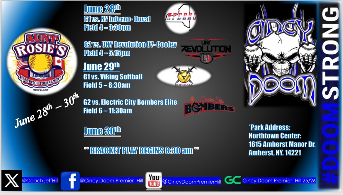 (Coach Jeff) Cincy Doom Premier- Hill (@coachjeffhill) on Twitter photo 📢 Back on the Road this week heading to UpState New York for <a href="/lkrmyers/">Aunt Rosie's Tournament</a> 16u Invitational Showcase!! 📢
Such a Great event with Beautiful Facilities! If you have never applied I highly recommend it for 16u teams. Always Great Exposure for our Student- Athletes.
📍1615 Amherst 📢 Back on the Road this week heading to UpState New York for <a href="/lkrmyers/">Aunt Rosie's Tournament</a> 16u Invitational Showcase!! 📢
Such a Great event with Beautiful Facilities! If you have never applied I highly recommend it for 16u teams. Always Great Exposure for our Student- Athletes.
📍1615 Amherst
