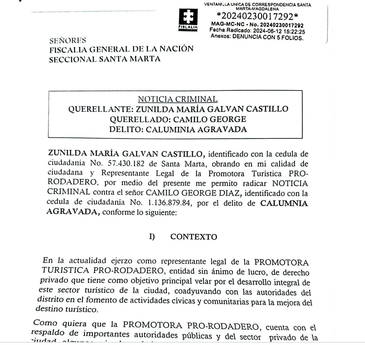 ProRodadero's tweet image. Denuncia penal
@BLUCaribe @ELTIEMPO @RevistaSemana @WRadioColombia @rctv