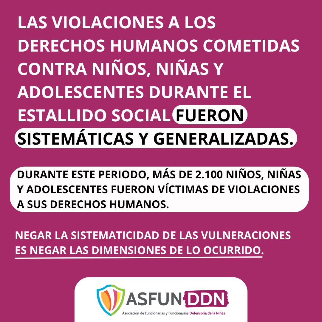Negar la sistematicidad de las violaciones a los derechos humanos cometidas durante el #EstallidoSocial , es negar las dimensiones de lo ocurrido.

Estas fueron sistemáticas y generalizadas, así consta en informes de la <a href="/defensorianinez/">Defensoría de la Niñez</a> sobre lo ocurrido a partir del 18/O.
