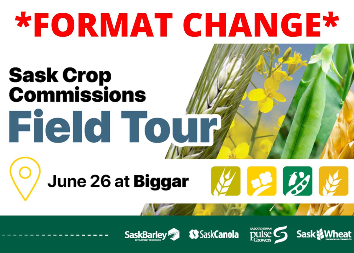 🌧️Due to all the rain, we're adjusting the format of the Sask Crop Field Tour at Biggar tomorrow. 

We're now looking forward to an engaging Coffee Shop Talk, networking and a social. If you're still planning on attending, please check your email for more details.
🍻#SaskWeather