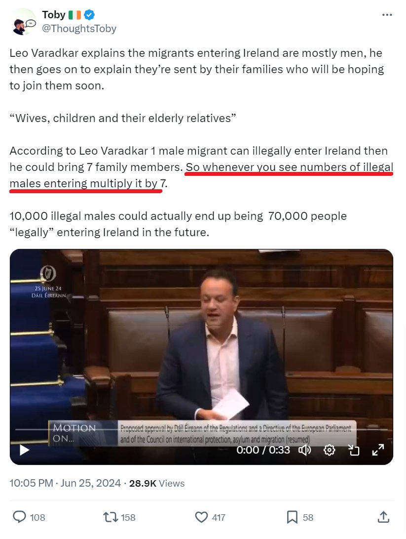 Care2much18's tweet image. Aside from the xenophobia, racism and hatred from this genius, he consistently demonstrates an inability to do the most basic maths. 

The maths of family reunification in Ireland is not complicated and average is nowhere near 7. 

Multiplying by 7 is complete rubbish, as usual.