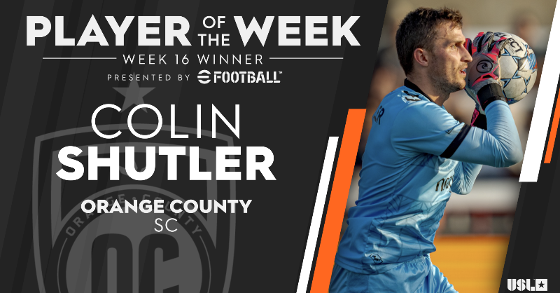 orangecountysc's tweet photo. Colin #ShutoutShutler is this week's @USLChampionship 𝑷𝒍𝒂𝒚𝒆𝒓 𝒐𝒇 𝒕𝒉𝒆 𝑾𝒆𝒆𝒌 with yet another clean sheet! 🧤

Congratulations @ColinShutler! 👏 

#ForCounty 🍊