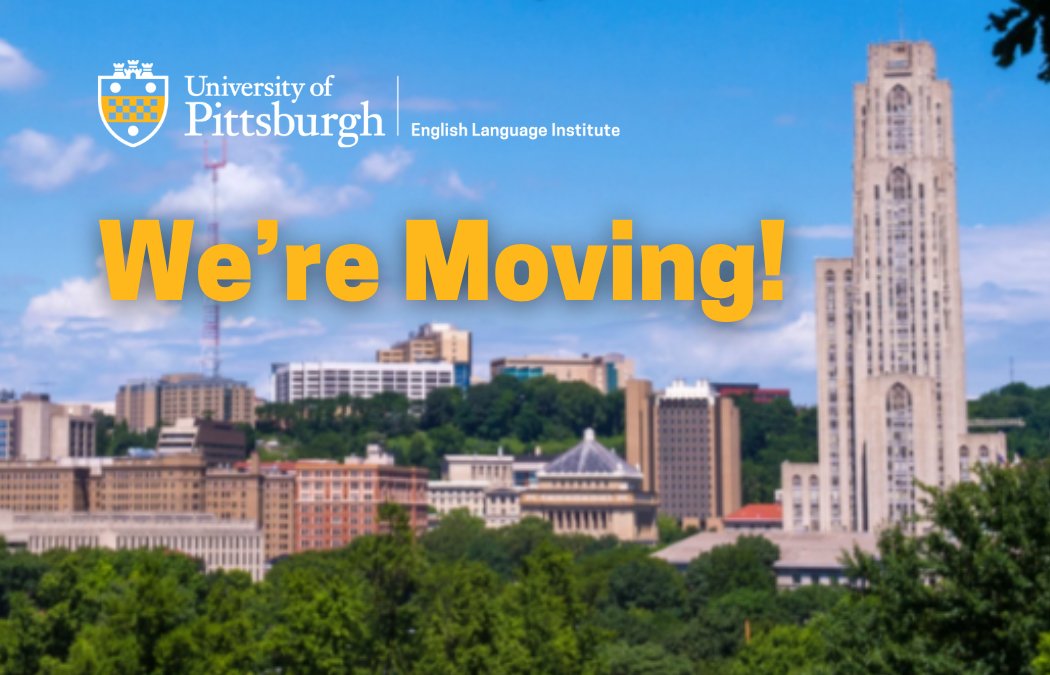 UPITT_ELI's tweet photo. Beginning July 1, 2024, ELI offices will be in the Cathedral of Learning, Room 3203. The new address will be:

University of Pittsburgh
English Language Institute
3203 Cathedral of Learning
4200 Fifth Avenue
Pittsburgh, PA 15260 USA

Office hours are by open by appointment only. https://t.co/apTV7nWMcZ