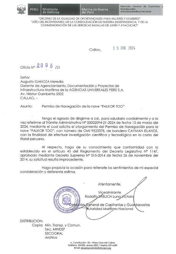 jcocardich's tweet image. ¿Por qué una investigación en el mar peruano vulnera nuestra seguridad?
A menos de un mes del inicio del que hubiera un HITO EN LA CIENCIA PERUANA, la @MGP_DICAPI prohíbe su realización porque considera que el crucero científico “ofrece riesgos a la seguridad nacional”.