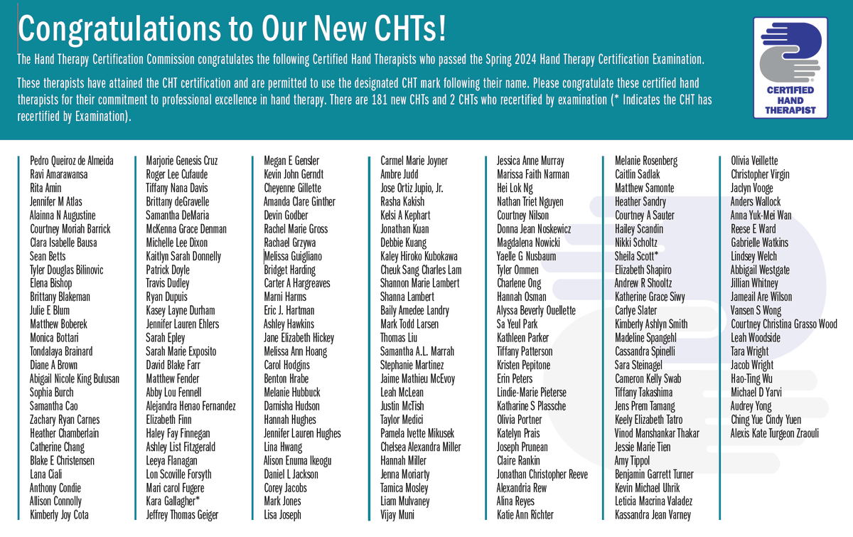 Congratulations New CHTs - Hand Therapy Certification Commission - HTCC