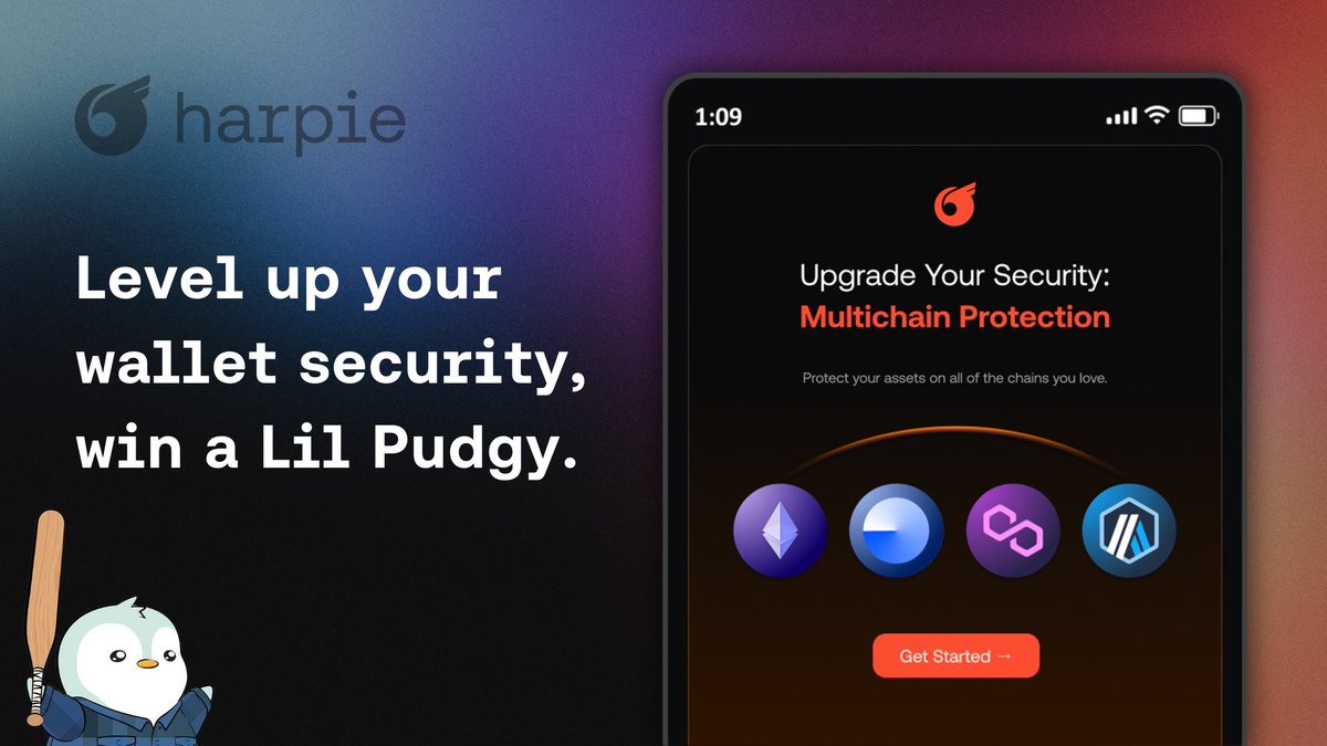 🎉 Level up your Wallet Security &amp; Win a Lil Pudgy NFT
 
Penguin Summer is here, and so is Harpie Multichain! And to celebrate the multichain launch, we're partnering w/ @PudgyPenguins to raffle off a <a href="/LilPudgys/">Lil Pudgys</a> NFT.
 
 POINTS TO WIN:
 🛡️ + 1 POINT: Enable Harpie protection for