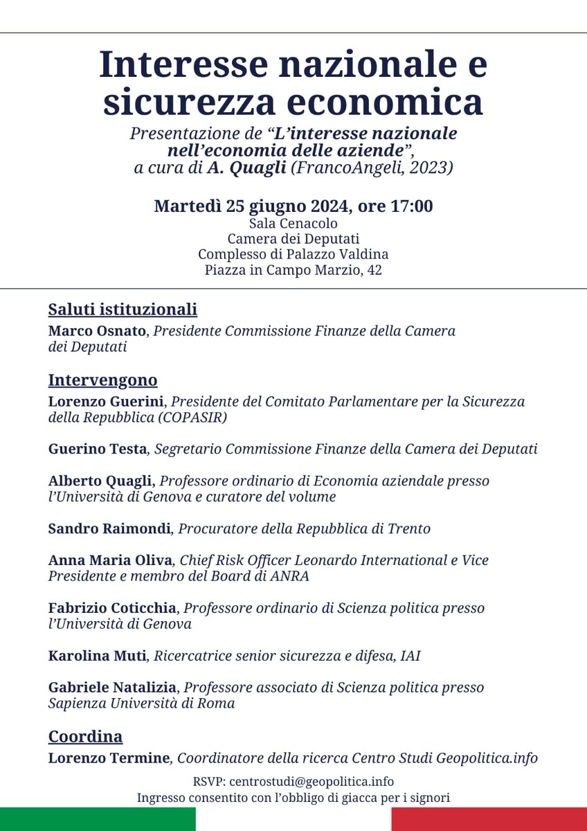 Sala piena per la presentazione del volume di A. Quagli alla <a href="/Montecitorio/">Camera dei deputati</a> promossa da <a href="/MarcoOsnato/">Marco Osnato</a> e con <a href="/guerini_lorenzo/">Lorenzo Guerini</a> <a href="/GuerinoTesta/">Guerino Testa</a> S. Raimondi A. Oliva <a href="/FCoticchia/">Fabrizio Coticchia</a> <a href="/g_natalizia/">Gabriele Natalizia</a> <a href="/KarolinaMuti/">Karolina Muti</a> #interessenazionale e #aziende