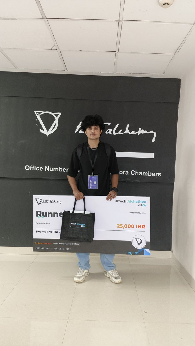 nxv3d's tweet image. 🚀#Throwback to my 1st ever hackathon at @TechAlchemy#TechAlchathon2024!🏆  Thrilled to have snagged 2nd place solo by building an RWA ecosystem in just 1 day. #blockchain #hackathon