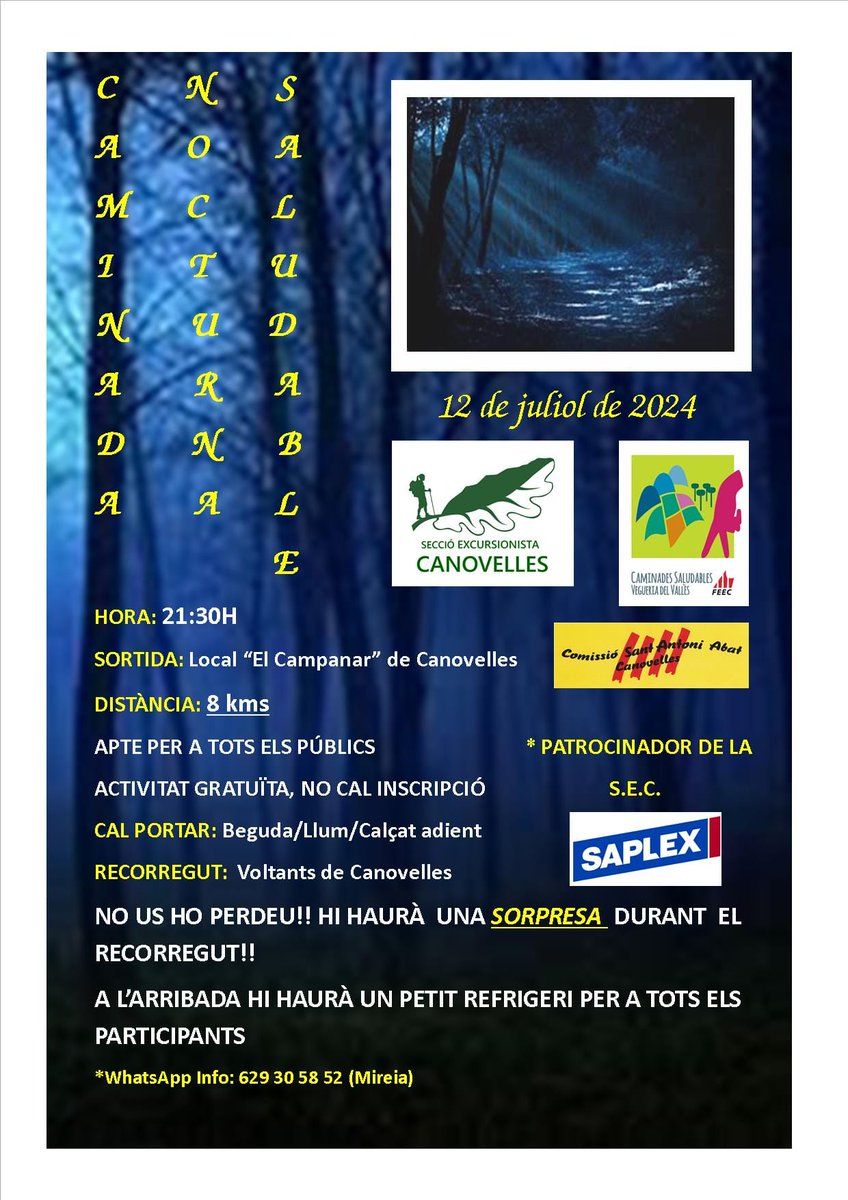 La nit del 12/7 serà màgica!
Aquesta, ja tradicional caminada, és apta per a tothom i enguany ens té preparada una "sorpresa" molt especial. Vine i participaràs d'aquesta "caminada saludable" amb inici i final al casal "El Campanar" <a href="/lacomi/">comissió sant antoni</a>