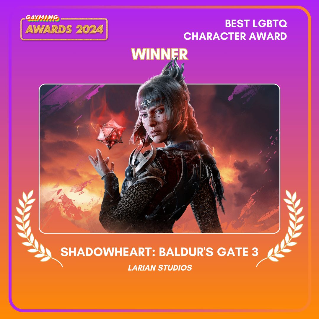 Gayming Magazine (@gaymingmag) on Twitter photo Congratulations to Shadowheart from Baldur's Gate 3 for taking home the Best LGBTQ Character Award! <a href="/larianstudios/">Larian Studios</a> - you really did that 👏 #GaymingAwards24 Congratulations to Shadowheart from Baldur's Gate 3 for taking home the Best LGBTQ Character Award! <a href="/larianstudios/">Larian Studios</a> - you really did that 👏 #GaymingAwards24