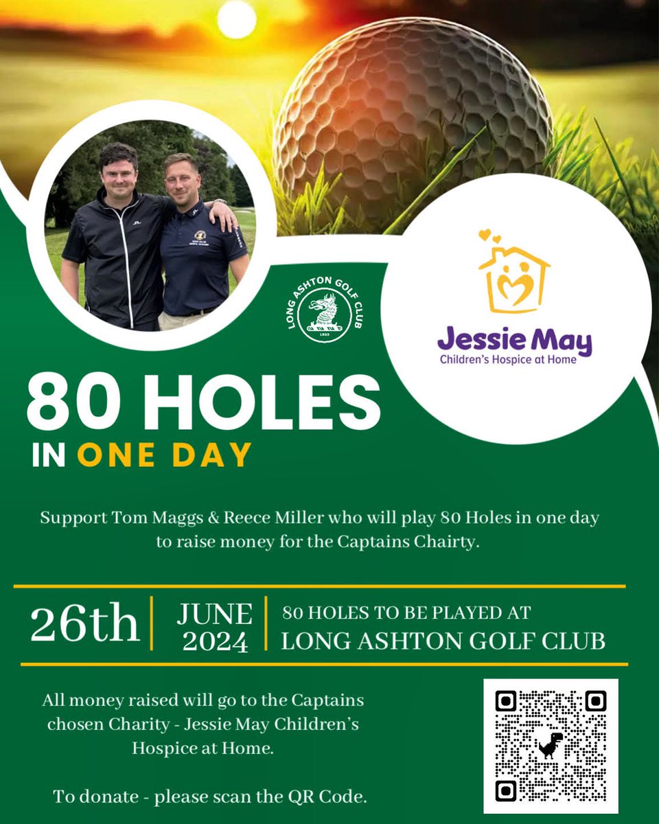 Long Ashton Golf Club (@longashtongolf) on Twitter photo Our very own Tom Maggs & Reece Miller will be playing a ridiculous 80 holes of golf tomorrow in aid of <a href="/jessiemaytrust/">Jessie May</a>
Click the link to donate!
justgiving.com/campaign/longaโฆ
Good luck guys ๐ฅต Our very own Tom Maggs & Reece Miller will be playing a ridiculous 80 holes of golf tomorrow in aid of <a href="/jessiemaytrust/">Jessie May</a>
Click the link to donate!
justgiving.com/campaign/longaโฆ
Good luck guys ๐ฅต
