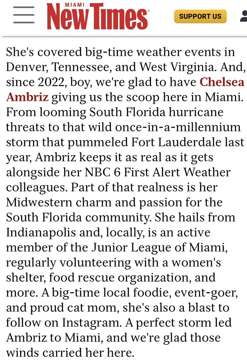 cbkmediamgt's tweet photo. What a wonderful honor for client and @nbc6 meteorologist @ChelseaAmbrizTV Chelsea was named Best Meteorologist by the readers of the @miaminewtimes Congrats Chelsea! 
#MiamiTVNews 
#NBCMiami 
#BestMeteorologist 
#MiamiNewTimes 
#TeamCBK https://t.co/5fgUwGe3iF