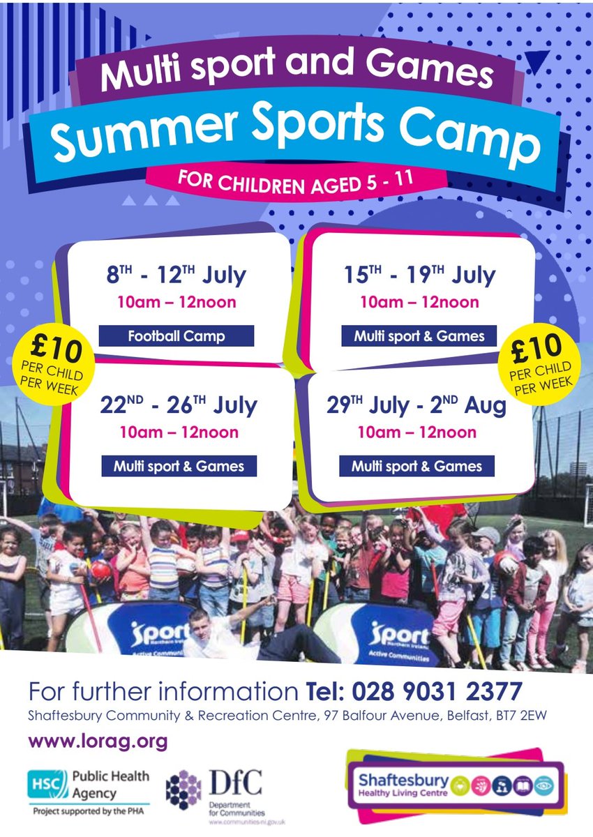 🌟Summer Sports Camp 2024🌟

Registration now open for Children aged 5- 11 years old 🏃‍♂️🏃‍♀️

Please complete form below ⏬️⏬️

Numbers will be capped so please get your registration in 🏃‍♂️🏃‍♀️🌟

This camp is open to Children living in South Belfast 

forms.office.com/e/F1Ddz6SyzA