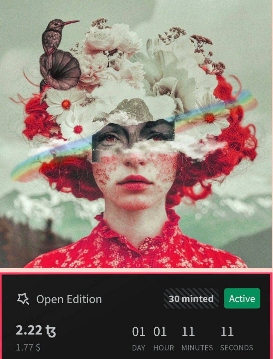 Hello beautiful souls 🥰
Is it still #tezostuesday !!!? 👀😉

Here is my Open Edition on #tezos 
And only 1️⃣ day left mint. ⏳
LFG 🔥🔥🔥🔥

Her eyes...
2.22 $xtz

🔗🔻