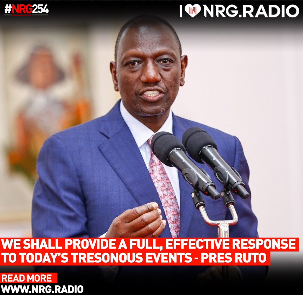 NRGRadioKenya's tweet photo. I hereby put on notice the planners, financiers, orchestrators and abetters of violence and anarchy. - President Ruto in today's #RejectFinanceBill2024 protests. https://t.co/7lHEw0eh7D
