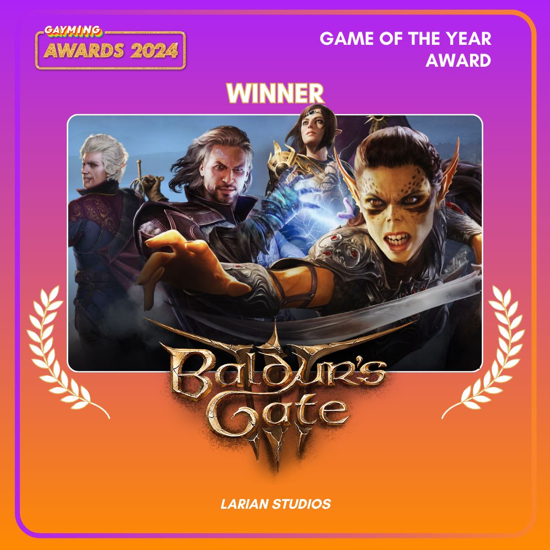 Our Game of the Year is Baldur's Gate 3! Congratulations to the teams at <a href="/larianstudios/">Larian Studios</a> 👏 #GaymingAwards24