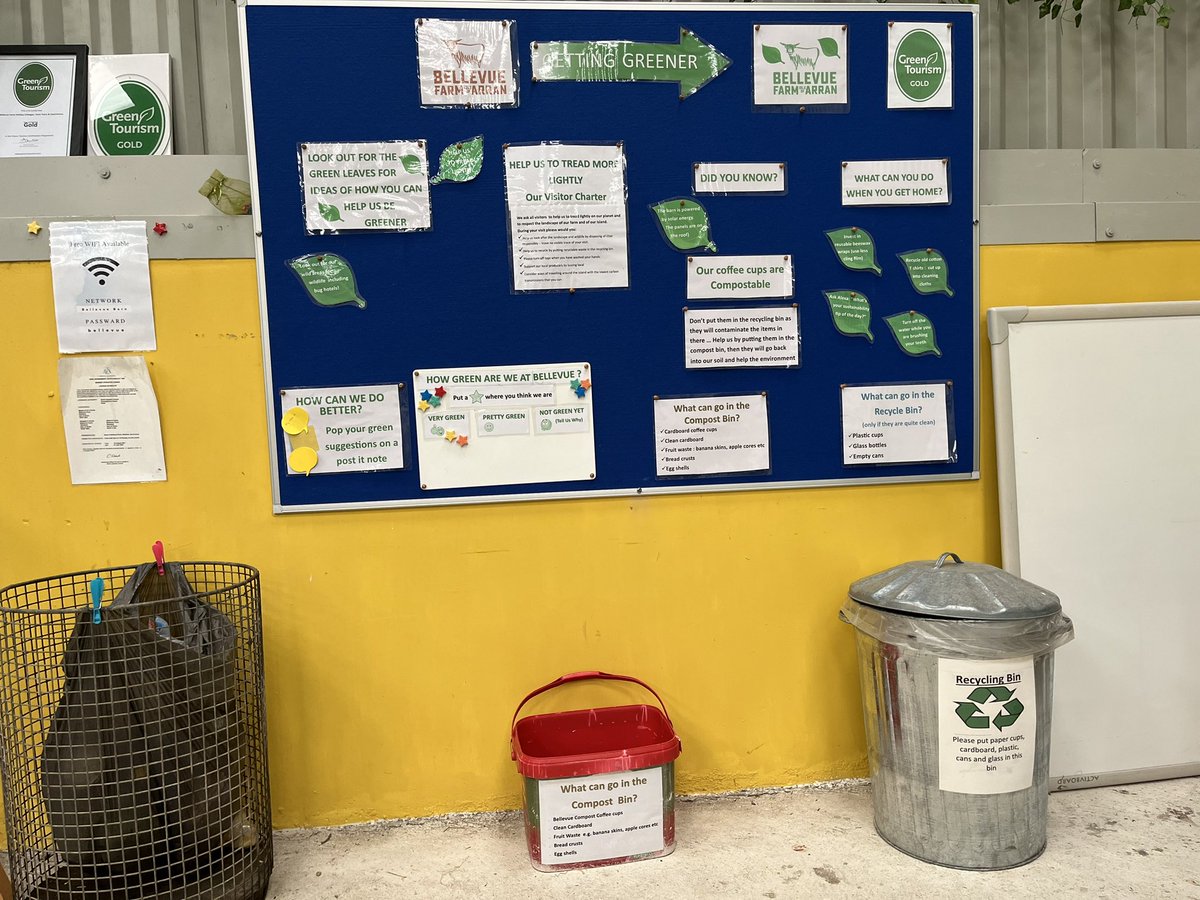 Love our new blue/green board in the barn. Take in some of our environmental tips while having a coffee then put your cup in our composting bucket ready for the garden!!🌱🌱

#WeAreArran #bellevuefarmarran #farmarran #Arran #greentourism #composting #farmtours #openfarm
