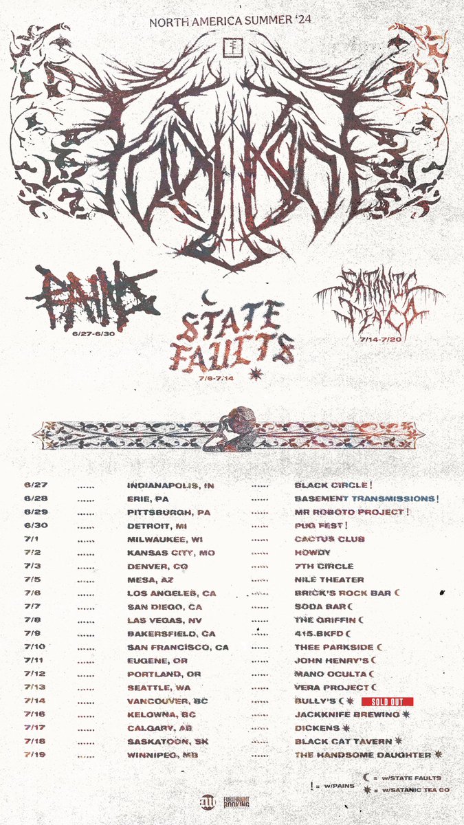 frailbodyil's tweet photo. Kicking this off Thursday! 

Big shout out to Vancouver for selling out! 🤘Super stoked to hang with @PAINSUSA , @statefaults , &amp; @satanicteaco 

@deathwishinc 

📷: Adam Cosgrove https://t.co/3EyR2qykLL