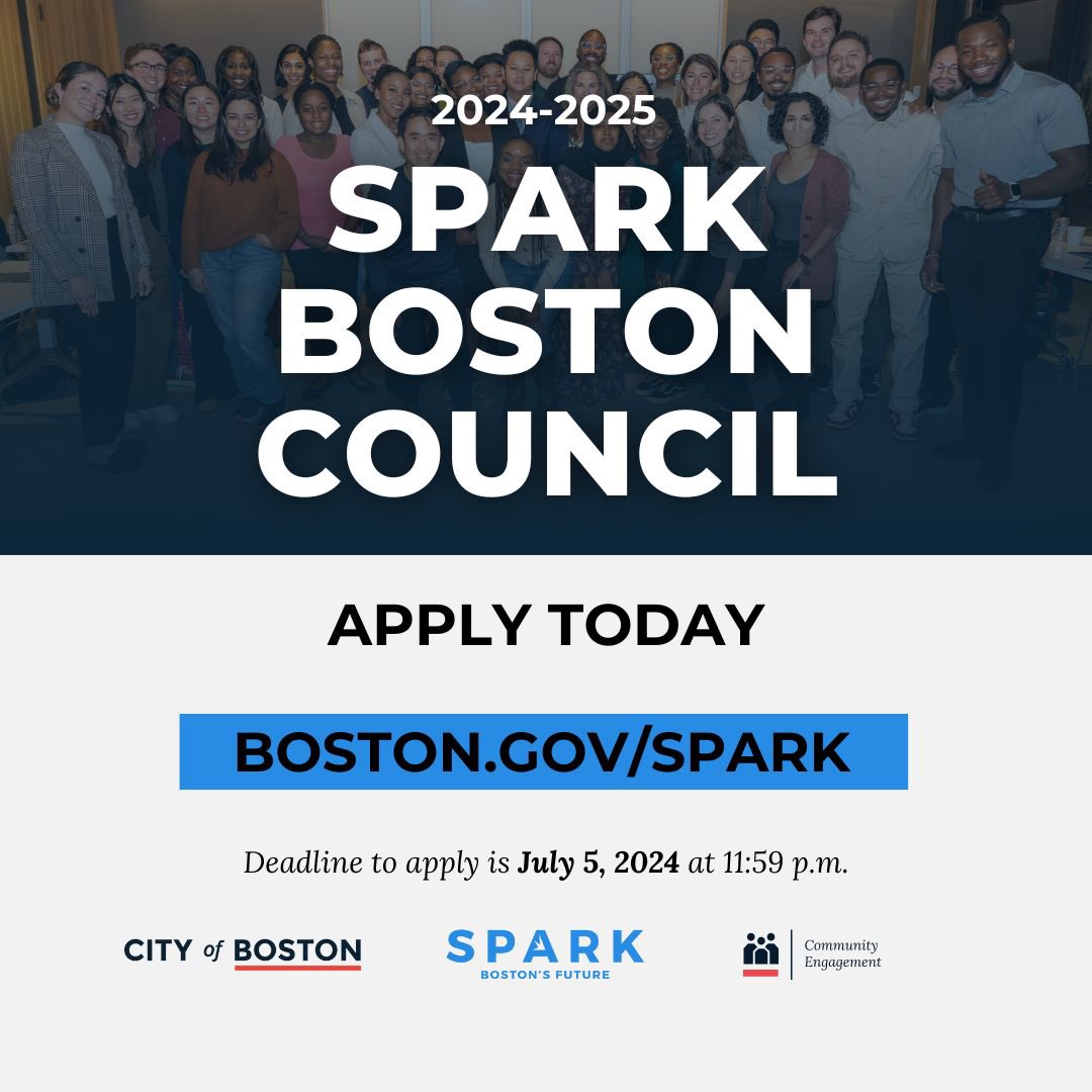 SouthBostonONS's tweet photo. South Boston, let’s represent on SPARK Boston Council! 

This program is an opportunity for 20- to 35-year-olds to play a greater role in planning for the City’s future. 

2024-2025 Applications now open! https://t.co/EBgnsep5iB

#Boston #SouthBoston #Southie #SPARKBoston https://t.co/jhU6nLIZ23