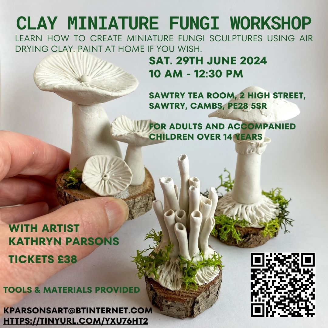 Come and learn how to make gorgeous mini mushrooms at @sawtrytearoom Cambs. PE28 5SR

Booking closes 5PM WEDNESDAY 26TH JUNE!!!!!!

All details &amp; tickets at - 
tickettailor.com/events/kathryn…

#clayworkshop #craftworkshop #Sawtry #Peterborough#Cambs #workshop