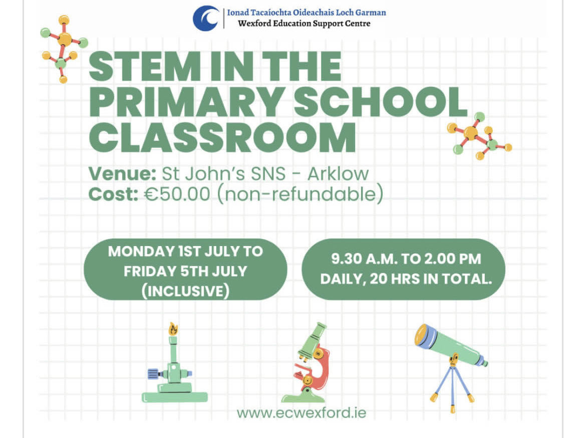 Teachers, register now for our comprehensive STEM course to explore STEM challenges and discover fun math games that align with the new Maths Curriculum! Register at ecwexford.ie Don’t miss out!