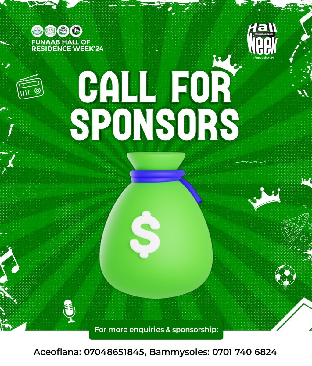 funaabsuhor's tweet photo. Be a part of something BIG
Its that time of the semester where your brand can reach and connect to an Audience in FUNAAB_
HALL WEEK'24 IS HERE, Be a Partner to the cause and there's a lot of benefits for your brand
#funaabhw24
#hallweek
#sponsor
#partner https://t.co/6mbqPV8iZR