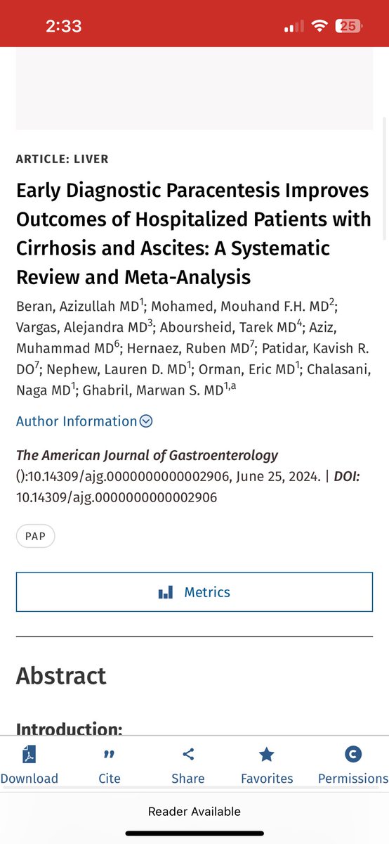 Azizullah Beran, MD, ABOM-D (@azizullahberan) on Twitter photo Check our new study (early vs delayed paracentesis in hospitalized cirrhotic pts) published <a href="/AmJGastro/">AJG - The American Journal of Gastroenterology</a> <a href="/AmCollegeGastro/">ACG</a> Thanks to mentors & authors! Dr. Ghabril <a href="/nagachalasani/">Naga Chalasani</a> <a href="/KavishPatidar11/">Kavish Patidar</a> <a href="/ruben_hernaez/">Ruben Hernaez</a> <a href="/MouhandMD/">Mouhand Mohamed, MD, MSc</a> <a href="/tarek7ab/">Tarek Aboursheid</a> <a href="/Aziz_M50/">Muhammad Aziz</a>
<a href="/IUGastro/">Indiana University Gastroenterology and Hepatology</a>
journals.lww.com/ajg/abstract/9… Check our new study (early vs delayed paracentesis in hospitalized cirrhotic pts) published <a href="/AmJGastro/">AJG - The American Journal of Gastroenterology</a> <a href="/AmCollegeGastro/">ACG</a> Thanks to mentors & authors! Dr. Ghabril <a href="/nagachalasani/">Naga Chalasani</a> <a href="/KavishPatidar11/">Kavish Patidar</a> <a href="/ruben_hernaez/">Ruben Hernaez</a> <a href="/MouhandMD/">Mouhand Mohamed, MD, MSc</a> <a href="/tarek7ab/">Tarek Aboursheid</a> <a href="/Aziz_M50/">Muhammad Aziz</a>
<a href="/IUGastro/">Indiana University Gastroenterology and Hepatology</a>
journals.lww.com/ajg/abstract/9…