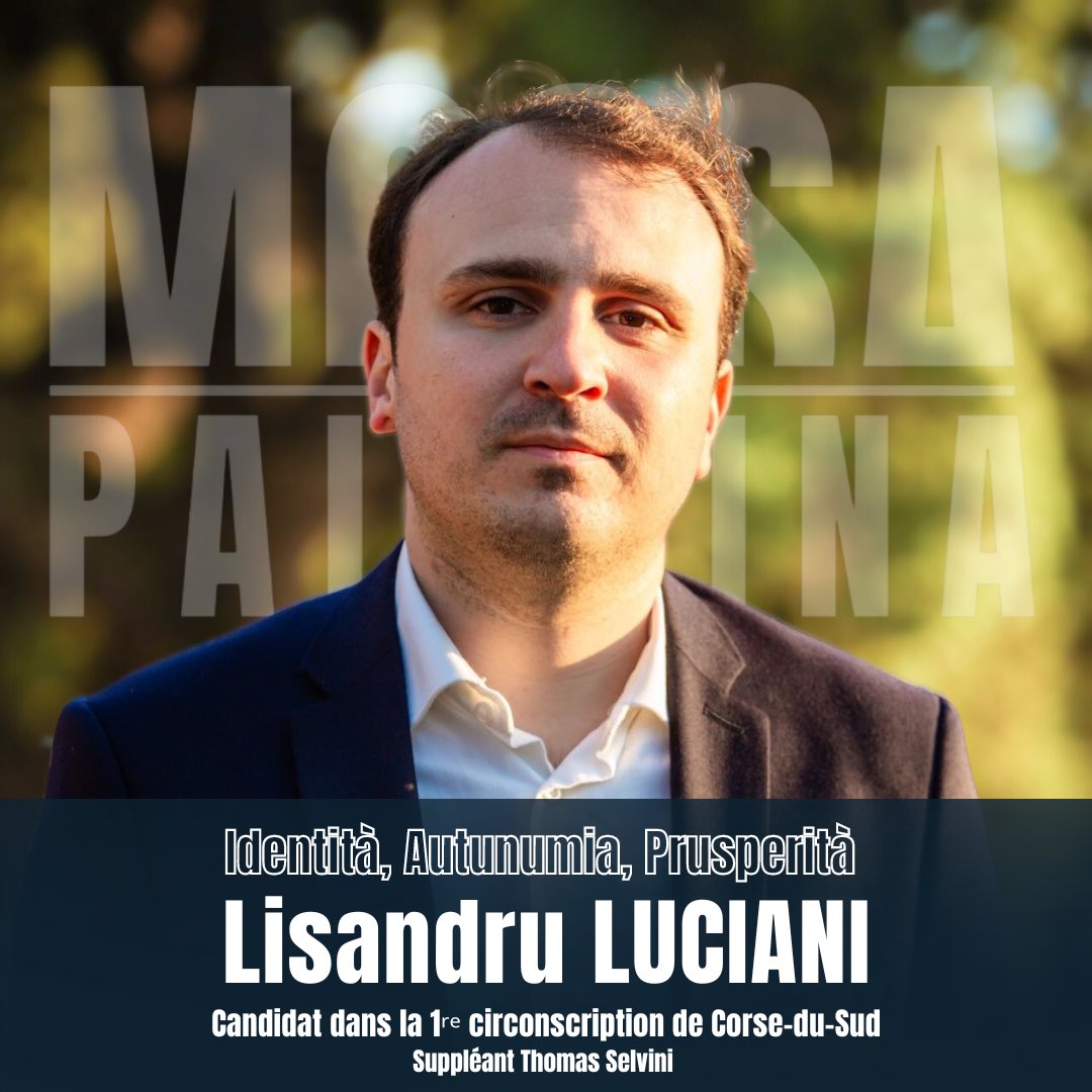 LsLuciani's tweet photo. Découvrez la profession de foi de @mossa_palatina et soutenez-moi, dimanche prochain dans la 1ère circonscription de Corse-du-Sud, pour une Corse qui s’assume, qui défend son identité et qui soutient ses entreprises !

#tuttiàlamossa #mossapalatina #evvivacorsica #1erecirconscription #corsica