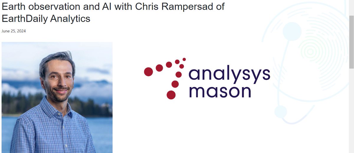 EarthDailyA's tweet photo. Tune into the latest podcast episode from @AnalysysMason featuring Earth Observation & AI with Chris Rampersad. Learn more about the "AI-First” Ecosystem built by EarthDaily
https://t.co/ykj2b7Dy5D
#earthdaily @EOBuiltforAI https://t.co/k2KmN9I2rg