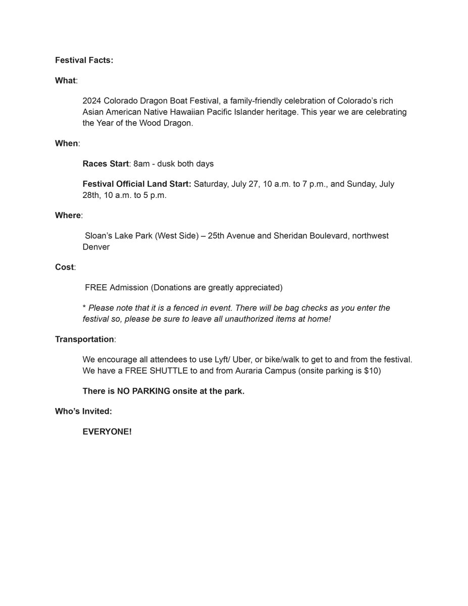 COdragonboat's tweet photo. For Immediate Release!
THE LARGEST DRAGON BOAT FESTIVAL IN THE USA AND AANHPI CELEBRATION IN THE ROCKY MOUNTAIN REGION RETURNS TO SLOAN’S LAKE PARK.
Read the whole release here: https://t.co/pWOYJoVJkA https://t.co/uMLi1deNoz