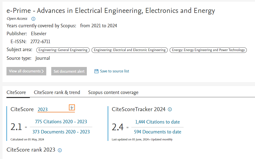 ePrime_EEE's tweet photo. As a new launched journal in #electricalengineering, #electronics, and #energy, the CiteScore of Elsevier's e-Prime Journal rises stably.

CiteScore 2023 = 2.1
CiteScore 2022 = 1.5 https://t.co/mXeHIYOXQP