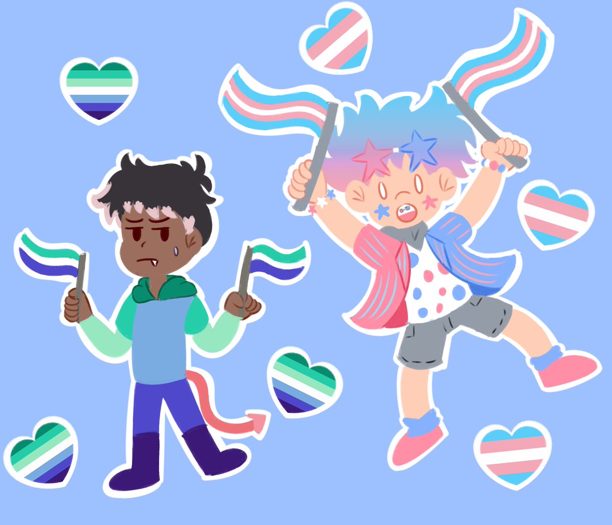 i haven't been sharing my art 'cuz it's 95% boring oc stuff lately but i kinda like this one so i am posting it anyway 🐸 hap pride month